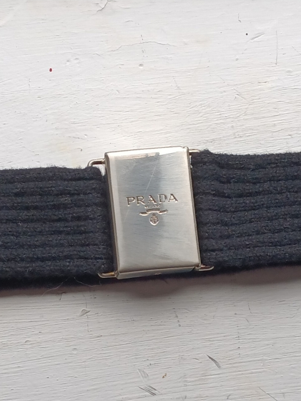 Prada Black Elastic Belt with Silver-Tone Logo Buckle